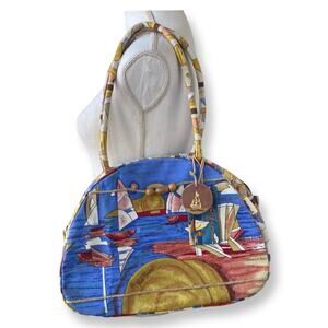 Portofino Seaside Print Boho Canvas Tote